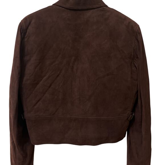 SOLD SOLD Ralph Lauren Chocolate Brown Cropped 100% Suede Leather Jacket Size - Picture 2 of 7